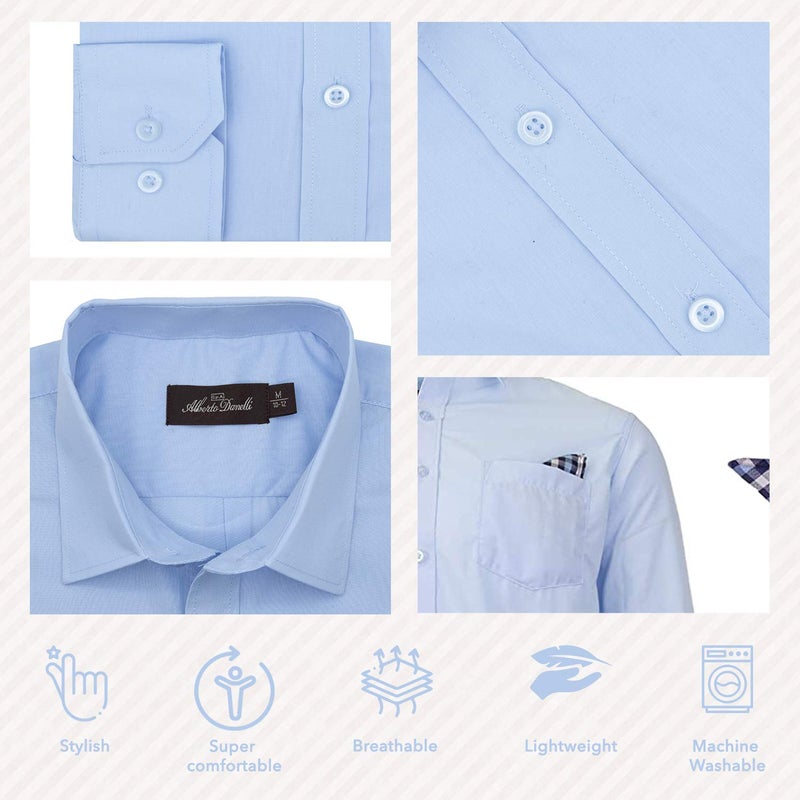 Alberto Danelli's Boys Long Sleeve Dress Shirt with Matching Tie and Handkerchief, 8, Sky Blue - Image 4